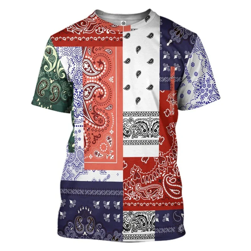 Trend Bandana Graphic T Shirts For Men Fashion Cool Streetwear Vintage 3D Printed T-shirt Short Sleeve Oversized Hip Hop Tees