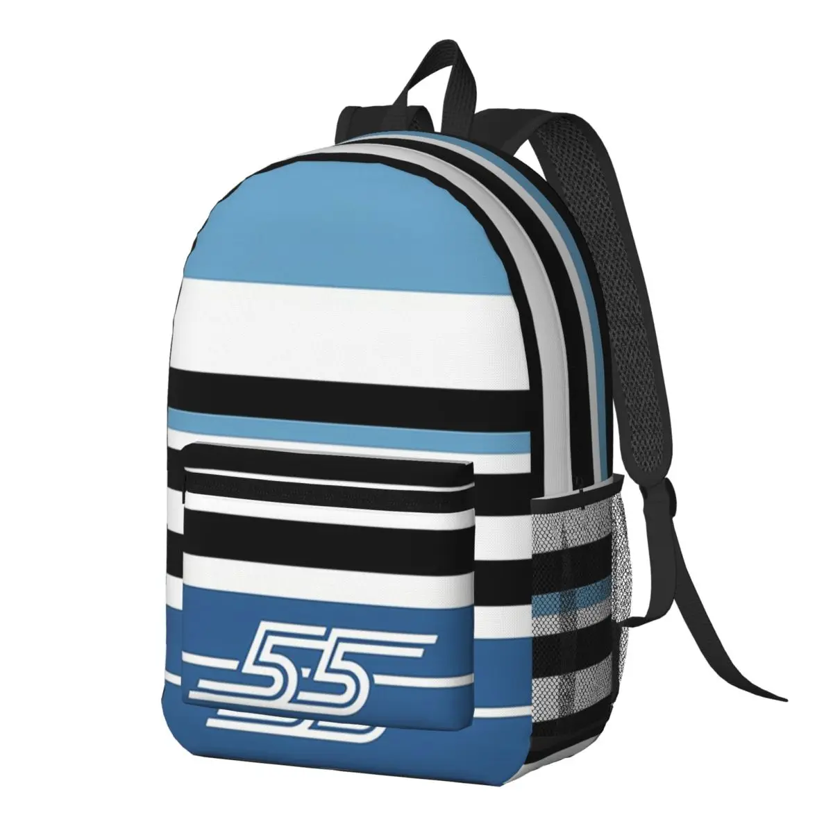 Carlos Sainz 55 Stripe Motif Racing Color Blocks F1 Driver Backpack Daypack BookBag School Bag Shoulder Bags for Men Women