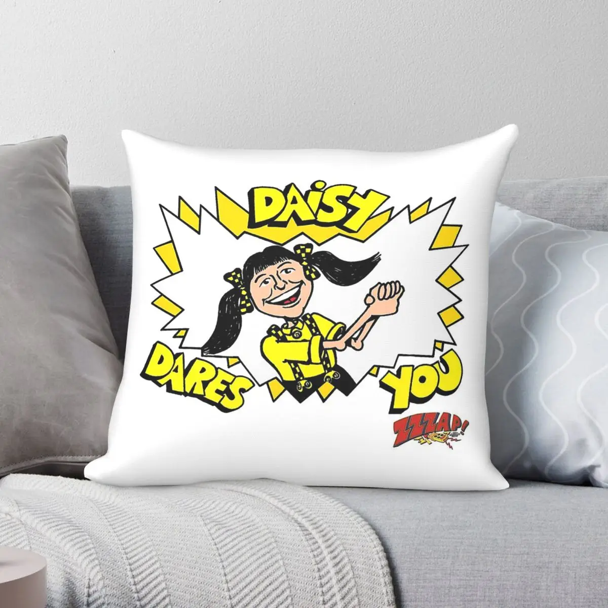 Daisy Dares You Zzzap - Housse de coussin carrée en polyester, lin et velours imprimé avec fermeture éclair, housse de coussin décorative pour canapé, 18 pouces