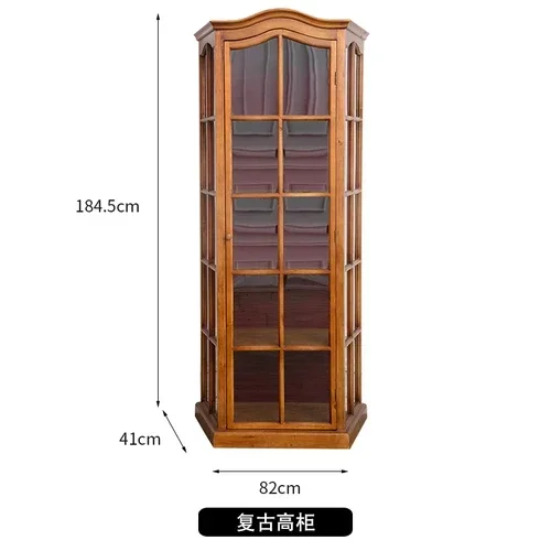Middle Ancient Solid Wood Display Cabinet Living Room Decoration Glass Storage Wine Cabinet against the Wall
