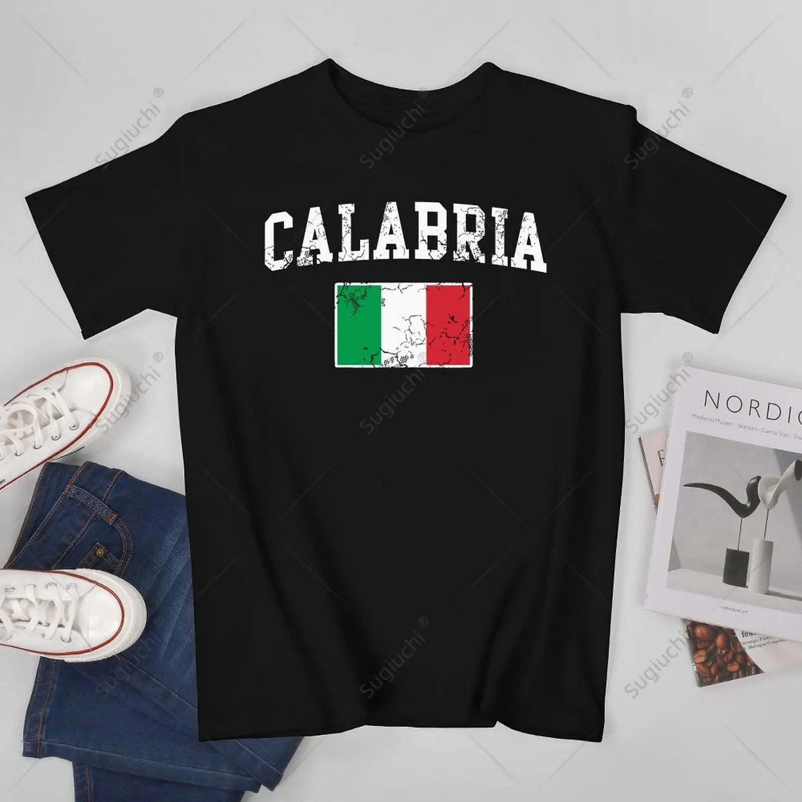 Unisex Men Calabria Italy Flag Italia Italian Vintage Distressed Tshirt Tees T Shirts Women Boys 100% Cotton T-Shirt