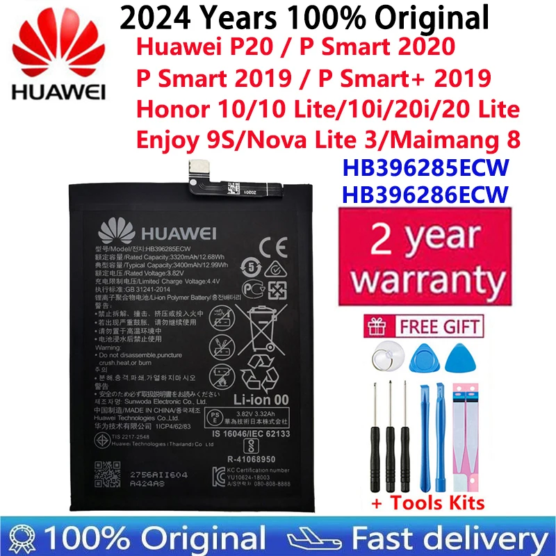 화웨이 오리지널 3400mAh HB396285ECW 전화 배터리 화웨이 P20 아너 10 아너 10 라이트 P, 스마트 2019/아너 10i 20i 배터리