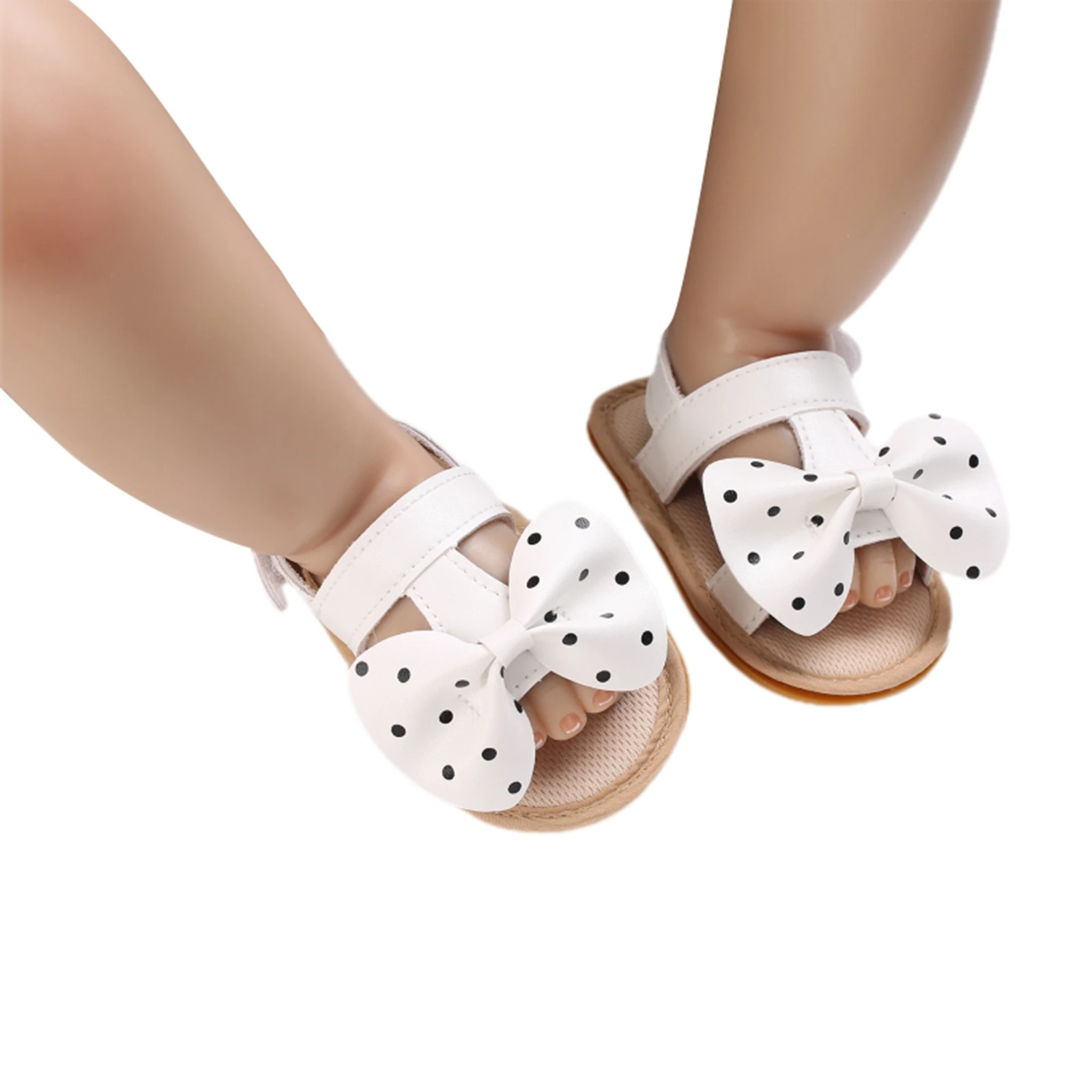 Infant Baby Girl Shoes Toddler Flats Sandals Premium Soft Rubber Sole Anti-Slip Summer Bow Wave Point Lace First Walker Shoes