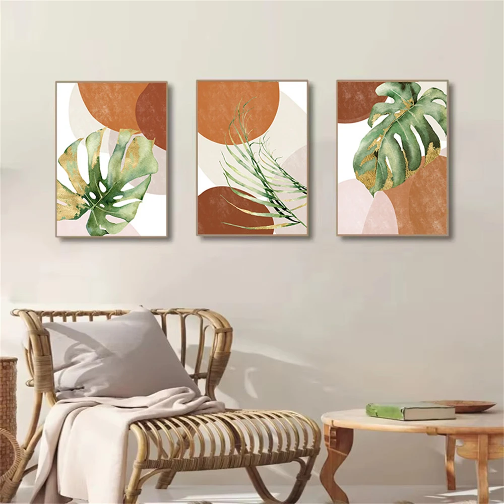 

Abstract Brown Boho Plants Green Palm Leaf Wall Art Canvas Painting Nordic Posters And Prints Modern Wall Pictures Home Decor