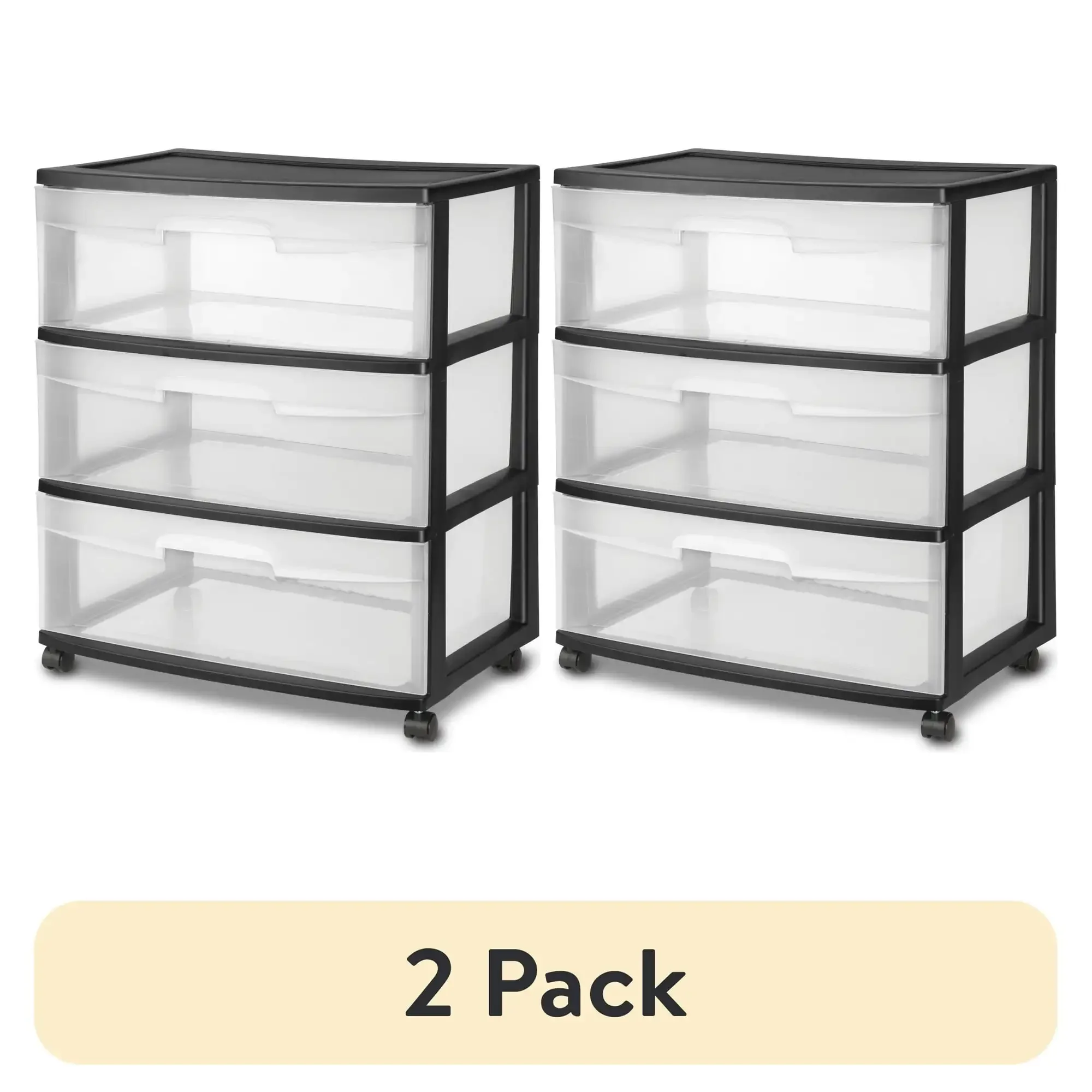 

(2 pack) Sterilite Wide 3 Drawer Cart Black Outside Dimensions: 15 1/4" x 21 7/8" x 24" USA