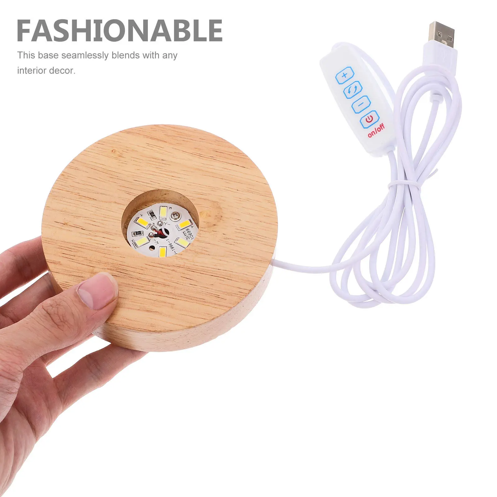 Wood LED Lamp Base Small Night Light Display Stand Ball Light Base Three for Gazing Ball Crystal Decoration