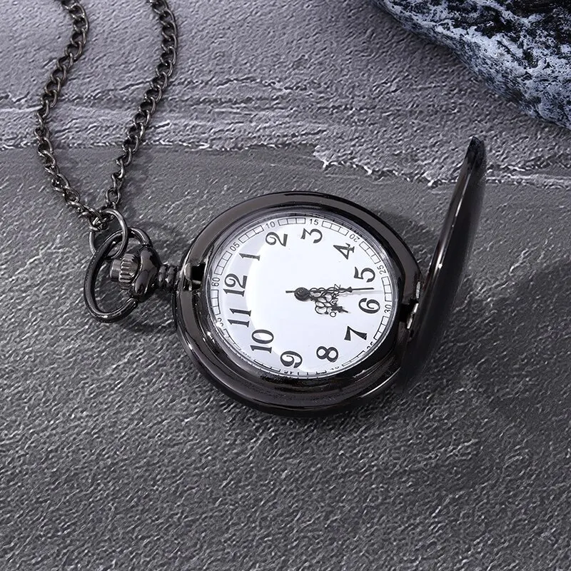 New Black Quartz Pocket Watch Retro Pocket Watch Pendant Necklace Pocket Watch Men Gift Leather Bracelet