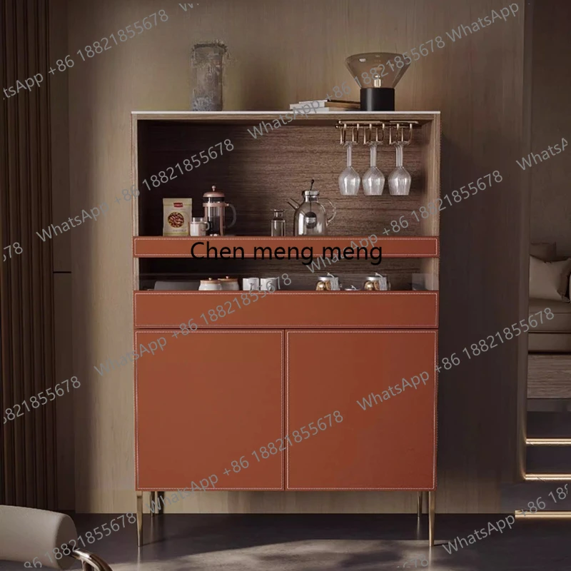 Multifunctional Side Wine Cabinet Light Luxury Saddle Leather Wine Cabinet Small Apartment High Bar Furniture Drankenkast