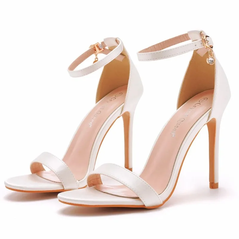 2026 New silk Off White Solid 10.5CM Stiletto Buckle Shallow Mouth Sexy Celebrity Style Women\'s High Heel Sandals