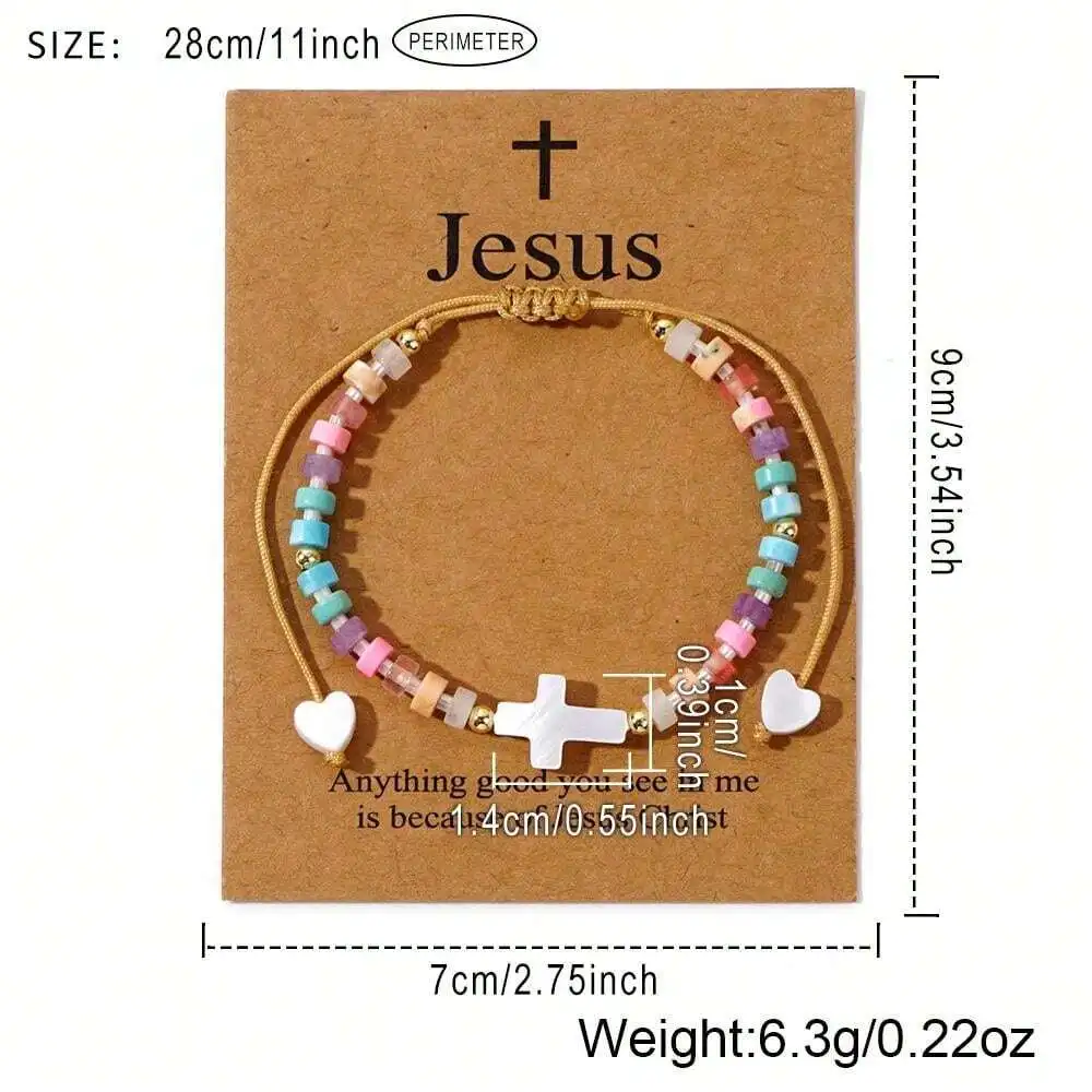 1 قطعة الحلو الصليب القلب مطرز خمر الحجر الطبيعي مضفر متعدد الألوان سوار المرأة أفضل صديق تاريخ حفلة الهدايا اليومية #4