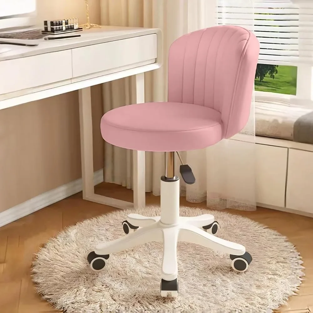 Round Rolling Desk Chair Armless Comfy Vanity Chair with Low PU Leather Backrest Adjustable Height Swivel Work Chair view 6