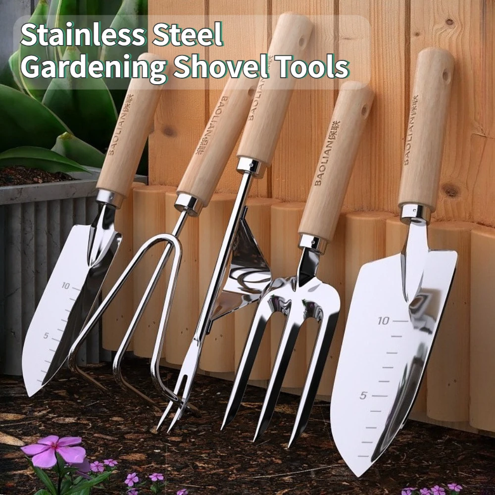 BAOLIAN Stainless Steel Gardening Shovel Tools Household Small Spade Rake Loose Soil Hoe Grow Vegetables and Flowers
