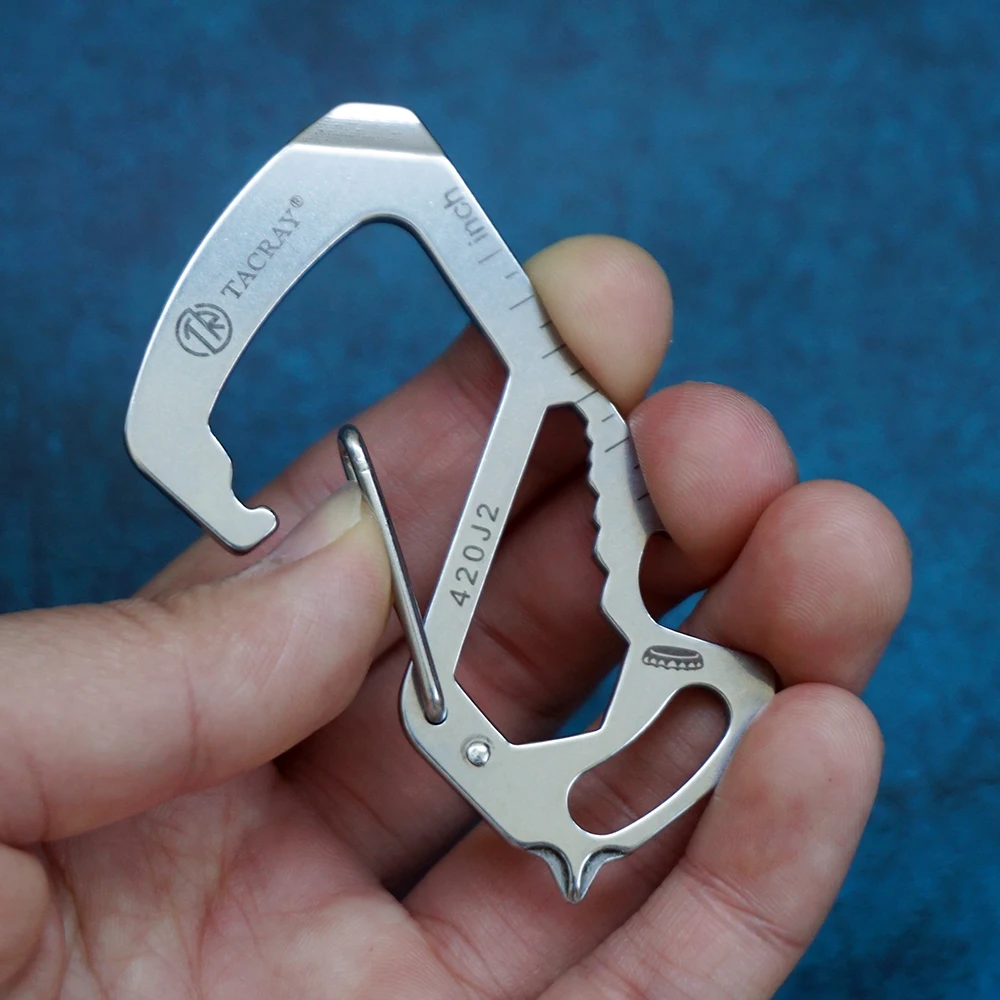 TACRAY Carabiner Clip Multitool Stainless Steel 7 Tools in 1 Quick Release Clasp Wrench Philips Screwdriver Slotted Key Holder