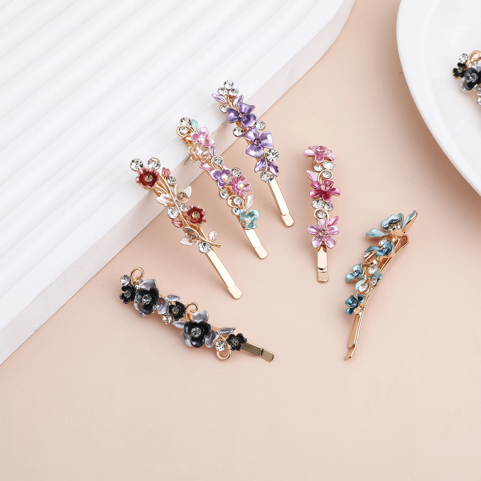 

12 pcs Bobby Pins Colorful Hair Flower Clips Rhinestone Hair Clips Alloy Decorative Pins For Women Styling Accessories