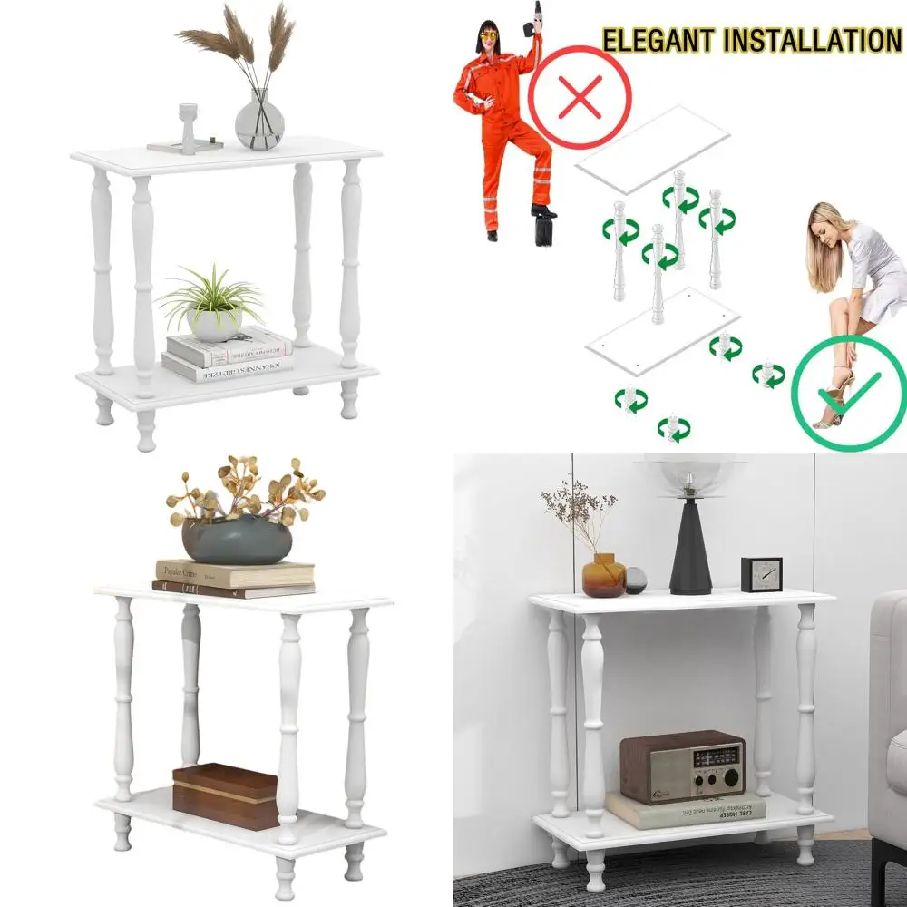 

Vintage Wooden 24 French Style Side Table with 2-Tier Shelf for Living Room and Bedroom, White