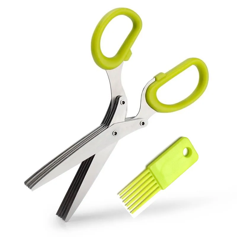 Factory Direct Sales Stainless Steel Kitchen Scissors Cut Chilli Cut Coriander and Cut Nori Five Layers of Scallion Scissors