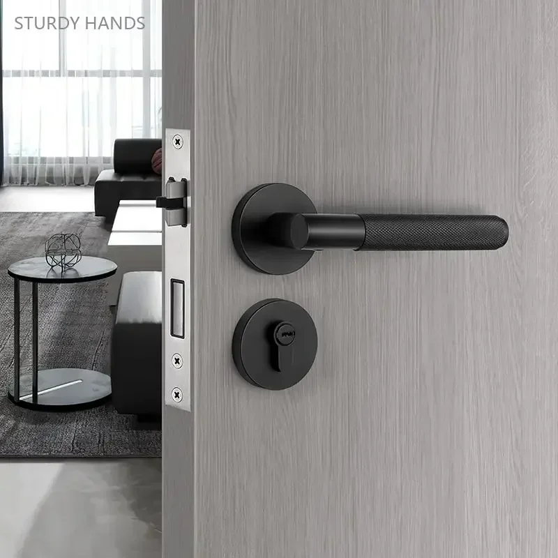 silencioso interior fechadura da porta de madeira quarto minimalista split handle bloqueio de aluminio preto acessorios de hardware 1set 01