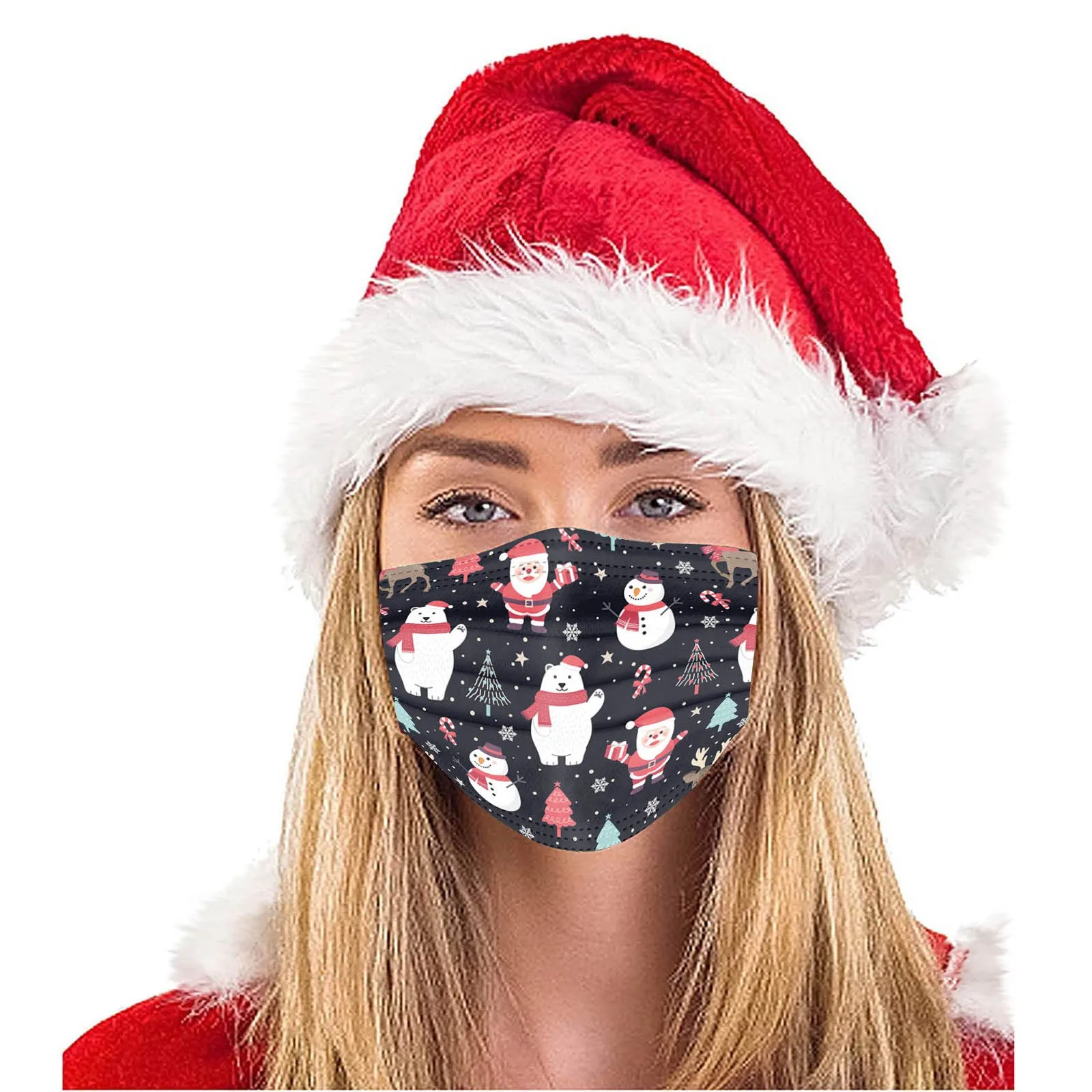 Adult Christmas Printing Disposable Mask Industrial 3-layer Mask Unisex 10 Pieces Outdoor Dust-Proof Face Protective Mask