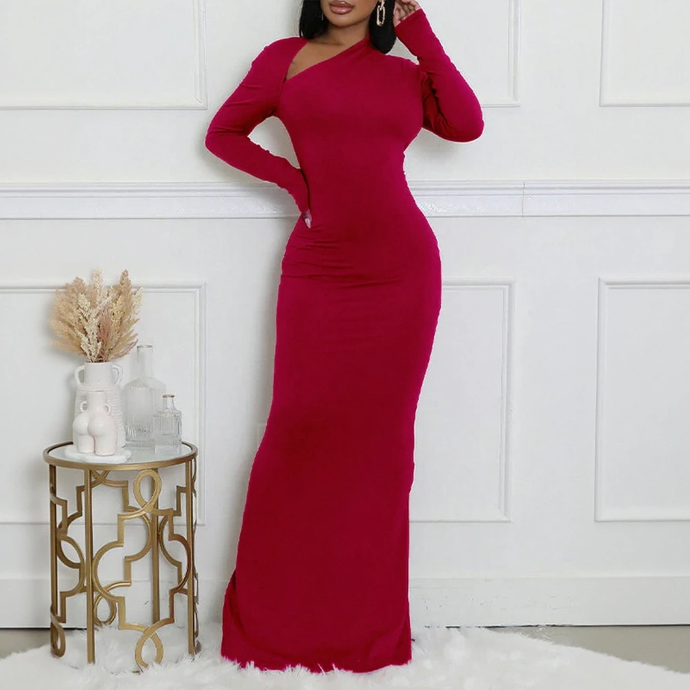 Herfst-winterjurk Rechte mouw Ronde hals Halflange A-lijn Rokstijl Europese mode Body Fit damesjurk