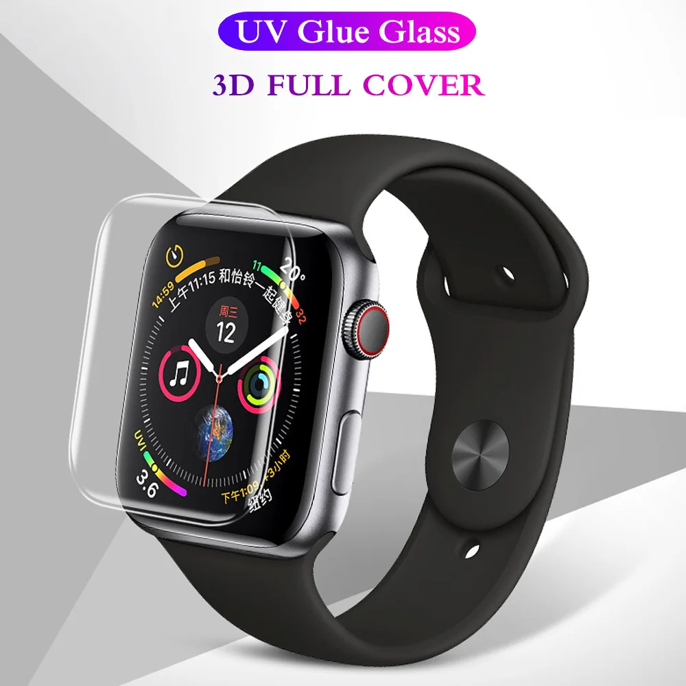 2PCS 5D UV glass Nano Liquid For Apple Watch 38 42 40 44mm Screen Protector For Watch 4 3 2 1Series full Glue Tempered Glass