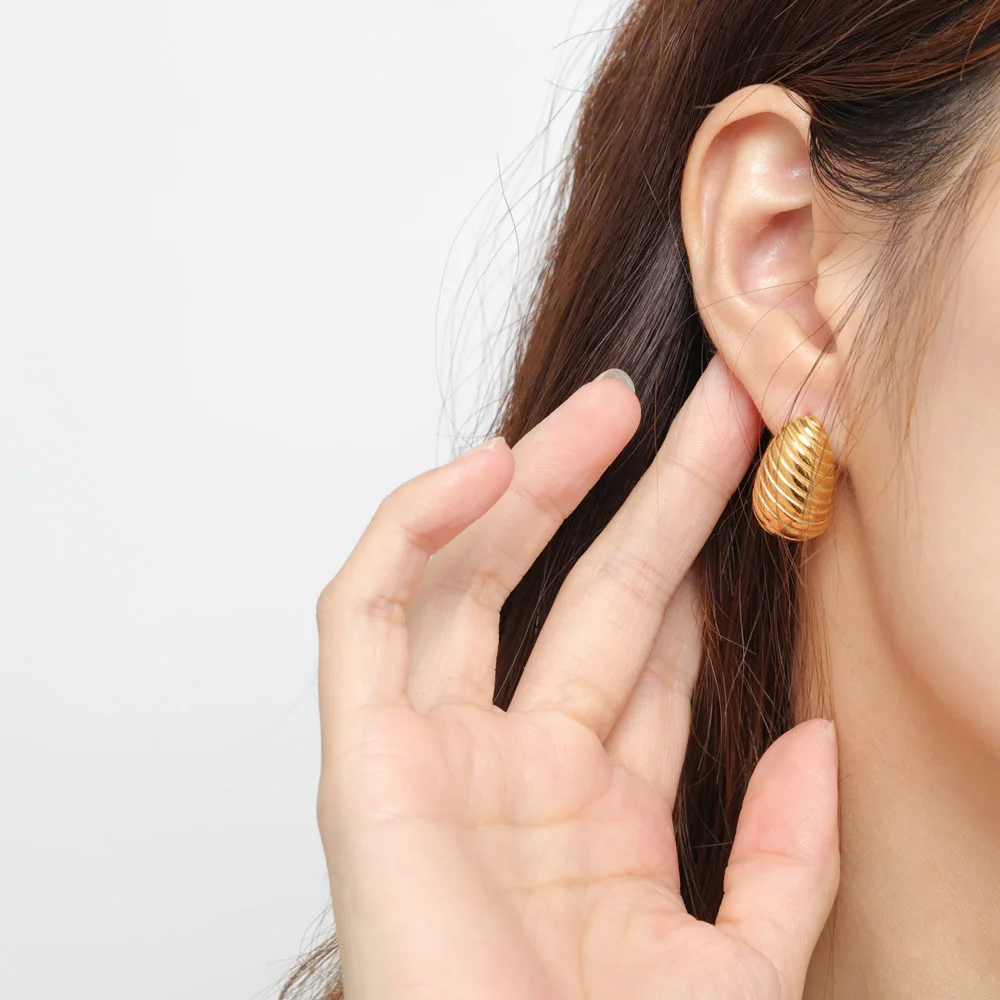 Fat Horn Threaded Titanium Steel Plated 18k Gold Sexy Earrings