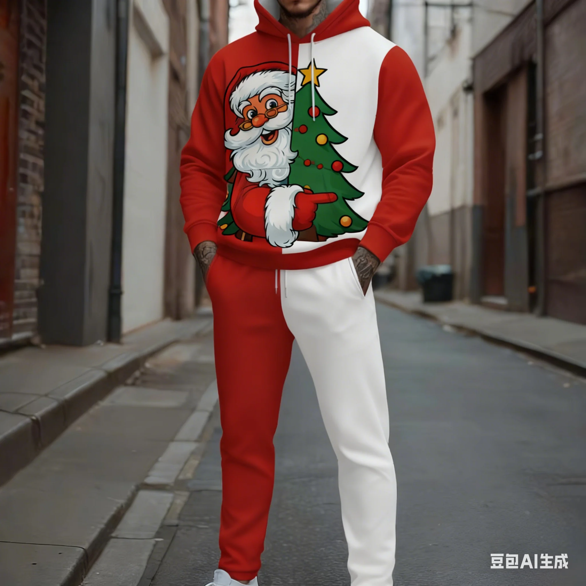 الخريف عيد الميلاد سانتا كلوز ثلاثية الأبعاد مطبوعة الرجال هوديس دعوى موضة عادية المتضخم بلوزات + Sweatpants 2 قطعة مجموعة الملابس #2
