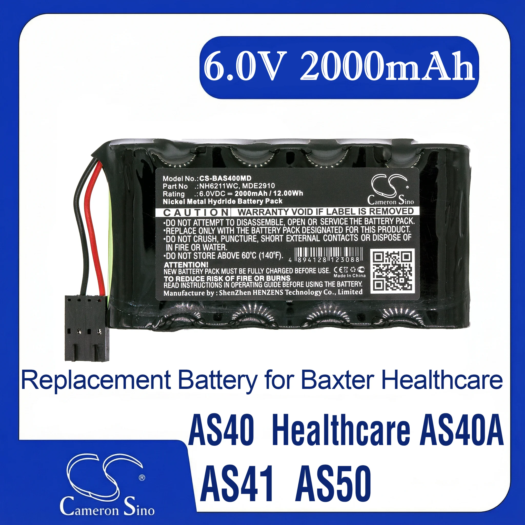 

Cameron Sino Replacement Battery for AS40, AS40 Infusion Pump, AS41, Fits P/N B11056,MDE2910,NH6211WC,OM10669