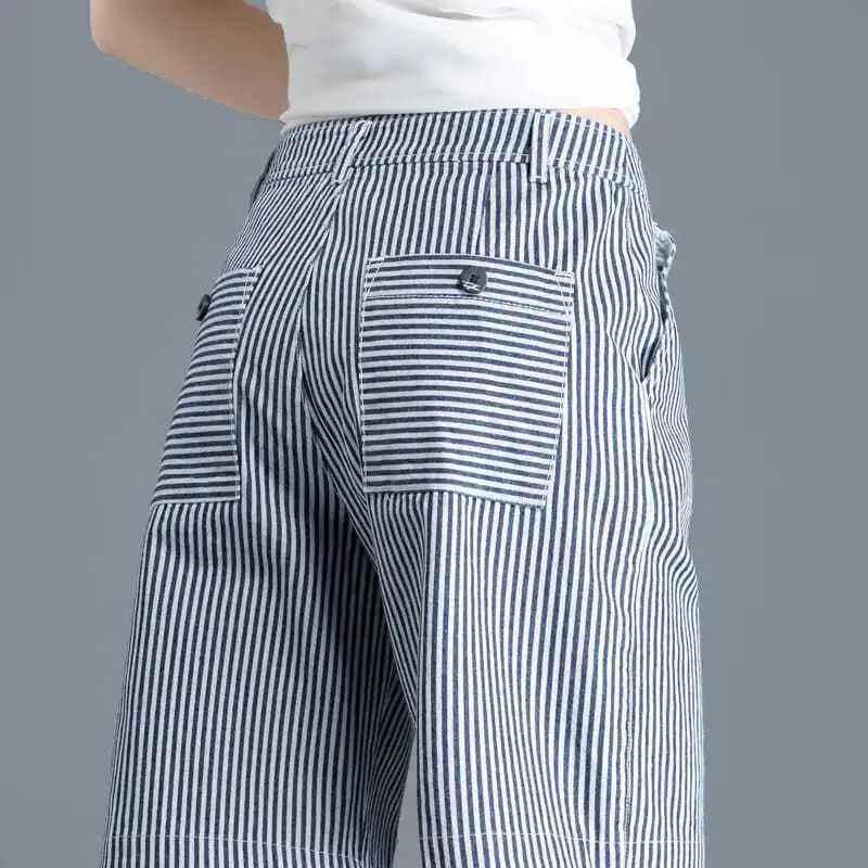 

Striped Jeans Women's New Style Spring and Autumn Korean Style Women's Pants Straight Loose Trousers Wide-leg Pants for Women