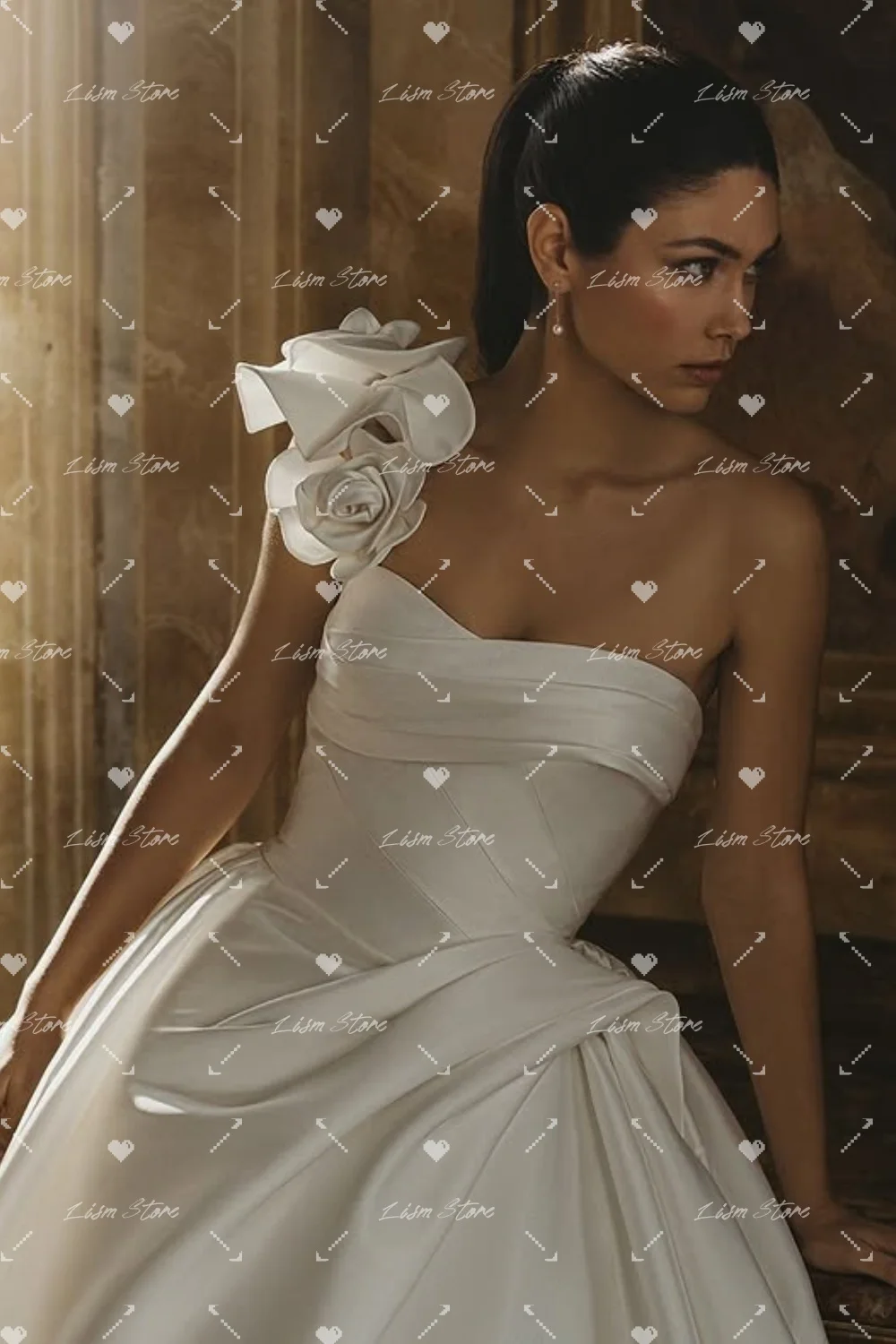 Lism Gorgeous Sleeveless Wedding Dresses Sweetheart Collar Handmade Flowers Satin A-line Corset Back Robe De Mariée Customized