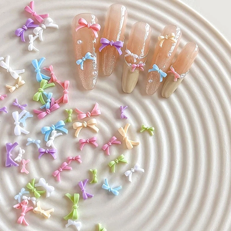 Chique delicado colorido doce resina laço pequeno bowknot bonito fita encantos decorações da arte do prego acessórios de manicure