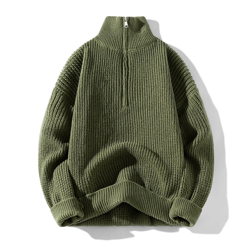 

Korean Turtleneck Pullover Sweater Men Autumn Winter City Boy Idle Style Top Versatile Couple Knitted Top Half Zip-up Knitwear