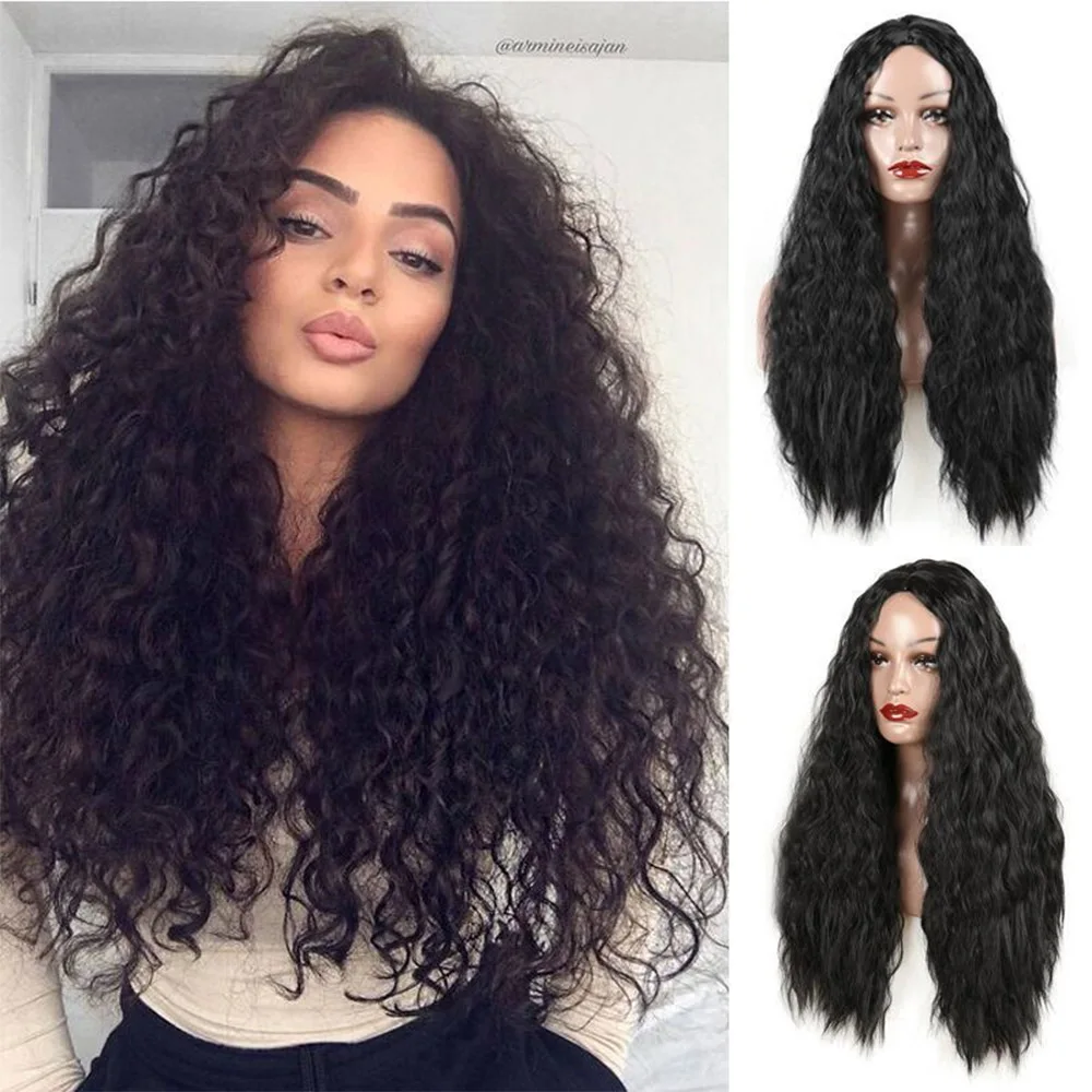 1PCS 70cm long Water ripples Wavy Hair Synthetic wigs Corn Curly Hair Rose Net Cap Afro Head Cover for Women Girl Daily Use wigs