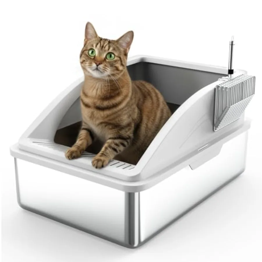

Stainless Steel Litter Box XL with Lid Enclosed Cat Litter Box for Large Cats, High Sided Leak Proof Metal Litter Box, Easy Cle