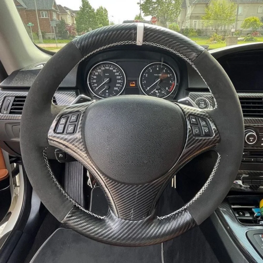 

Customization Car Steering Wheel Cover For BMW 1 Series E81 E82 E87 E88 3 Series E90 E91 E92 Carbon Fiber Suede Car Accessories