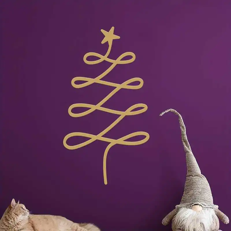 Minimalist Line Art Christmas Tree Iron Wall Decoration, Gold/Black, Suitable for All Wall Types, Christmas Decoration Gift