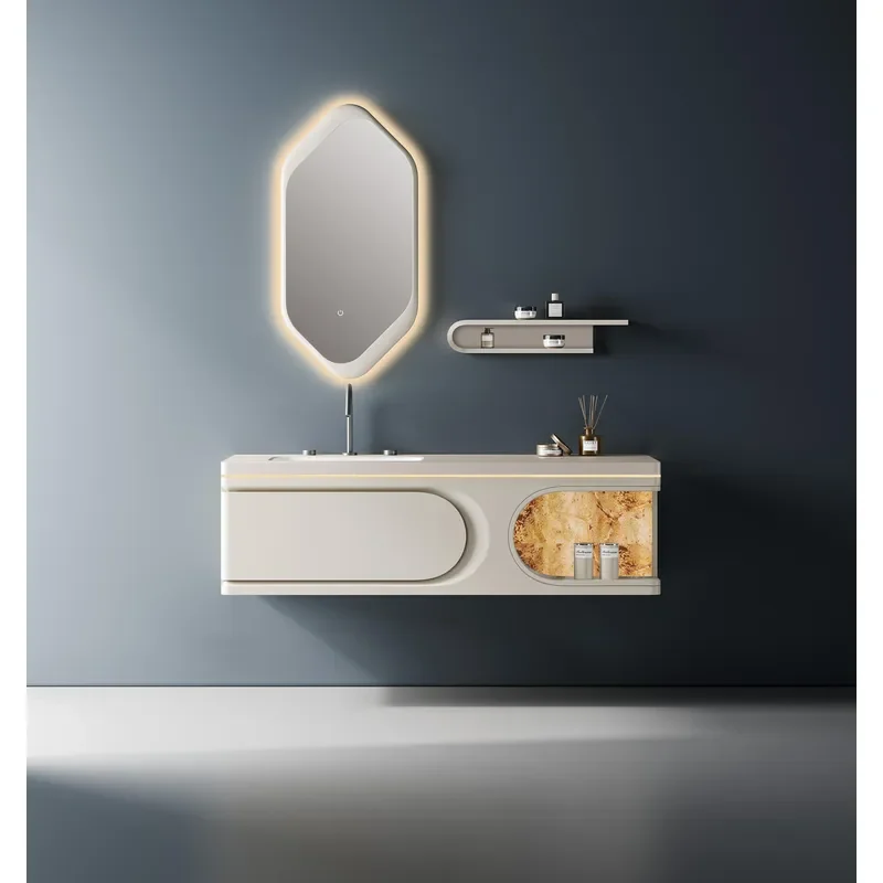 Modern Wall Mounted Bathroom Mirror Cabinet with LED Backlit Light Solid Wood Housing Paint Finish Drawer Panel for Home