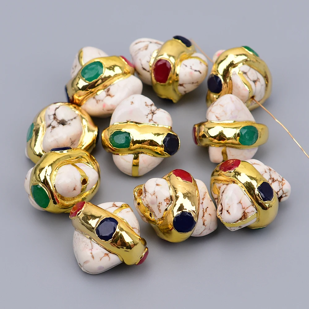 APDGG Big 5 Pcs White Turquoise Freeform Nugget Mix Jades Paved Spacer Beads For Jewelry Making DIY
