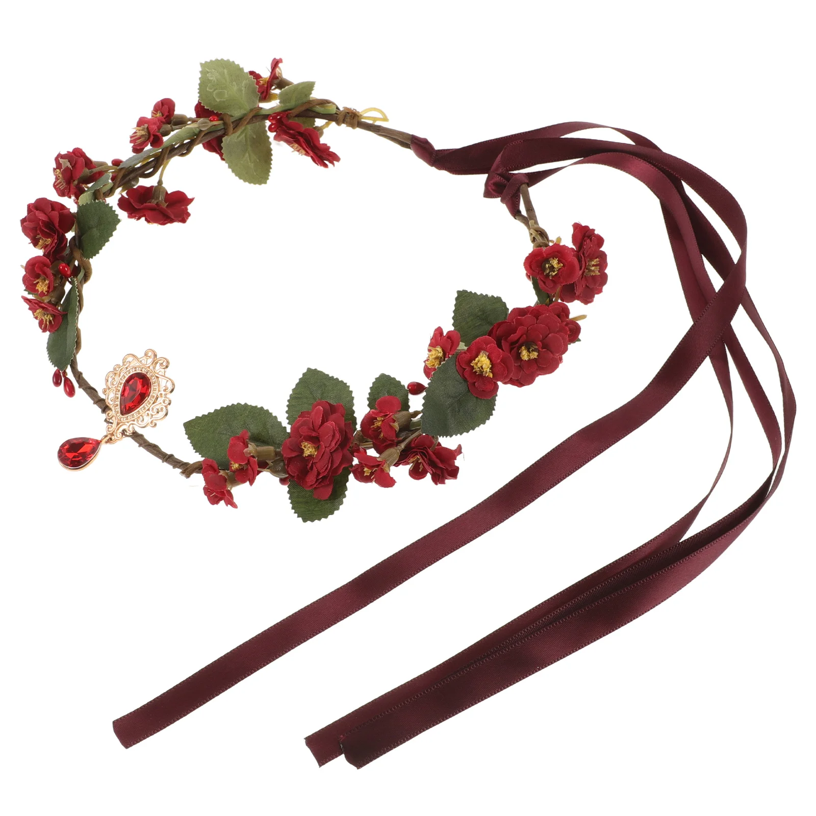 Couronne de fleur rouge pour cosplay de mariée, bandes de sauna, couronnes, guirlandes florales, pièces de sauna, couronnes de cheveux d'elfe, coiffure de mariage