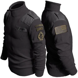 US Military Tactical Sweater Autumn Winter Men's High Collar Pullover Knit Sweater Warm Inner Clothing Knitwear Shirt Male Coat