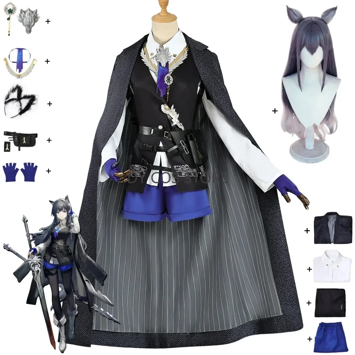 Game Arknights Texas The Omertosa Cosplay Costume Grey Cloak Coat Shorts Uniform Full Set Wig Woman Sexy Carnival Party Suit