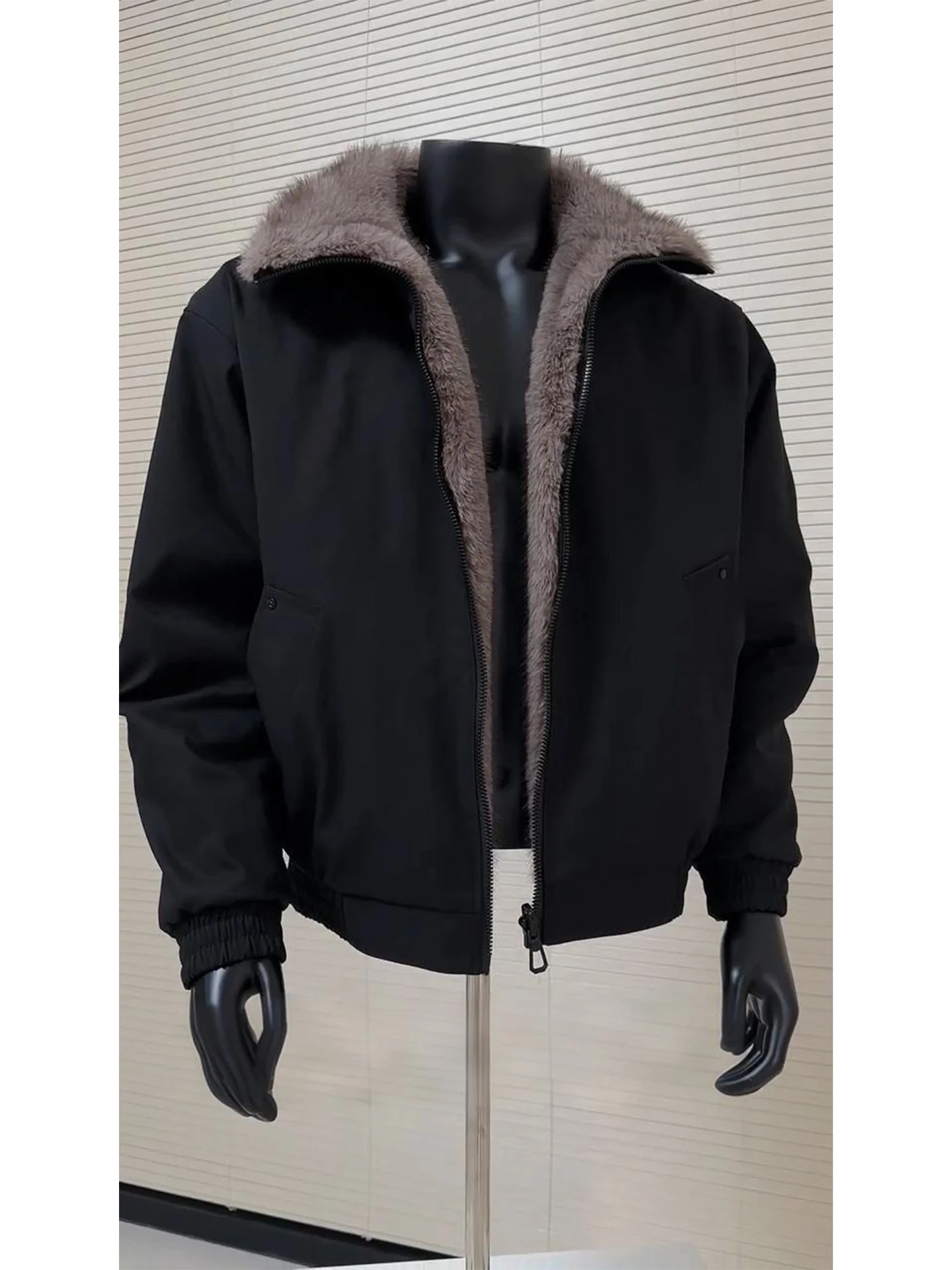 

Thiened Winter Cotton Jaet Double-sided Wear Silver Blue Stand Collar ort Heavyweight Men's Coat Warm Winter Outerwear