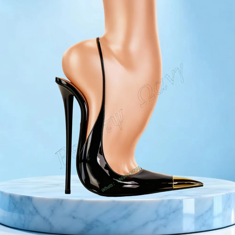 

Black Metal To Patent Leather Pumps Supper High Heel Thin High Spike High Heel Shoes Sexy Women Shoes New Zapatos Para Mujere