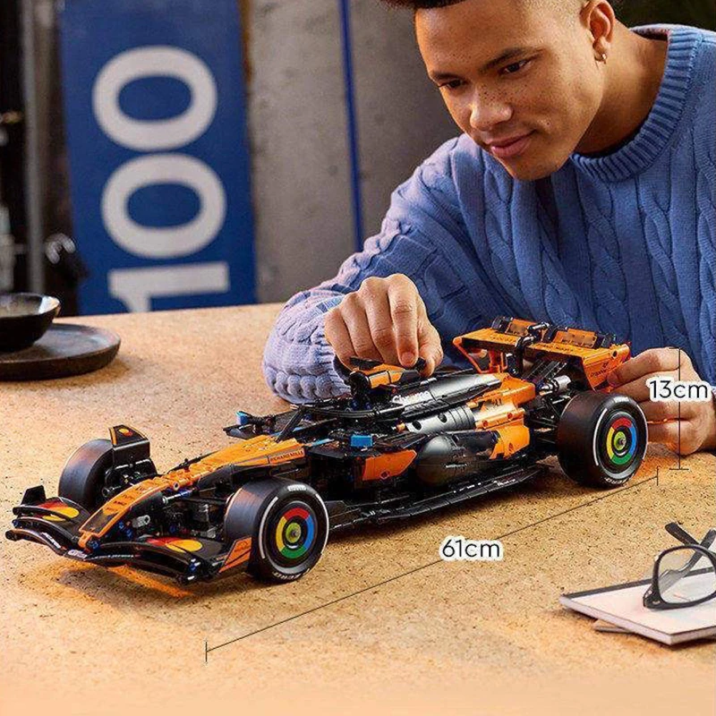 1:8 Nouveau modèle de voiture de course Technic Orange à construire en blocs, 1675 pièces, 42228, cadeau pour garçons et filles