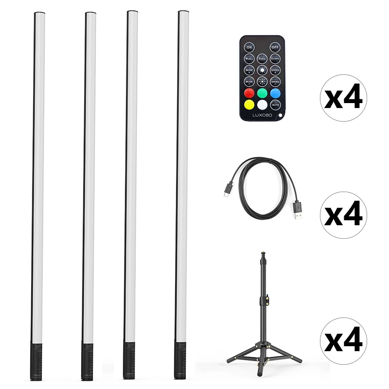 LUXCEO 4팩 120cm RGB 무드 라이트 블루투스 APP 제어 DJ 조명/댄스 클럽/사진 스튜디오/파티용 LED 분위기 램프 스틱