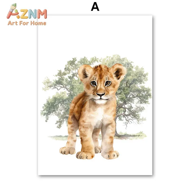 Löwe Giraffe Elefant Zebra Wandkunst Poster Gemälde Dschungeltiere Wandbilder Baby Kinderzimmer Deko Leinwanddrucke
