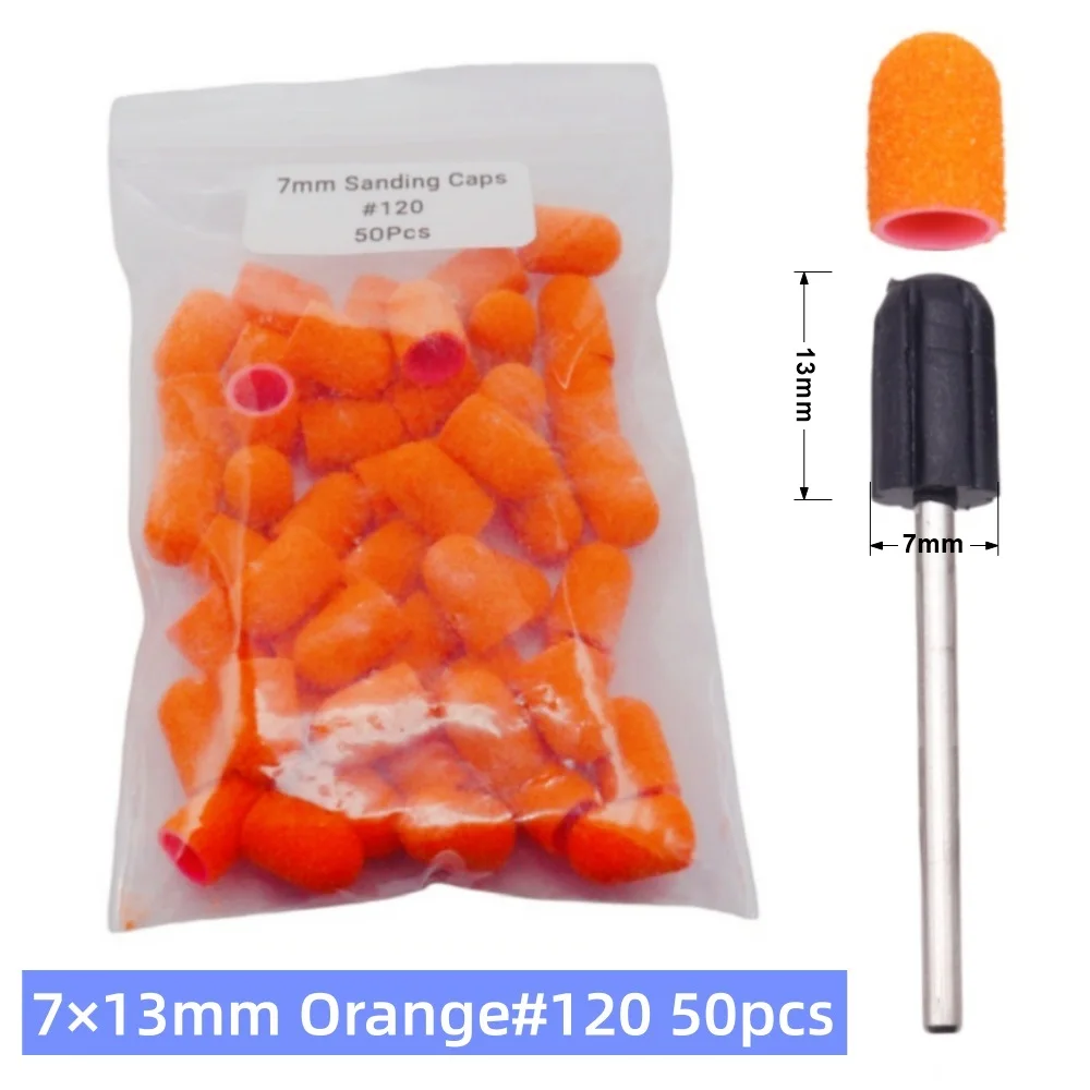 50-teiliges Nagelbohrer-Schleifkappen-Set mit Dorn – 4 Größen (5mm-13mm) für Maniküre, Pediküre, Hornhautentferner & Nagelpolierer