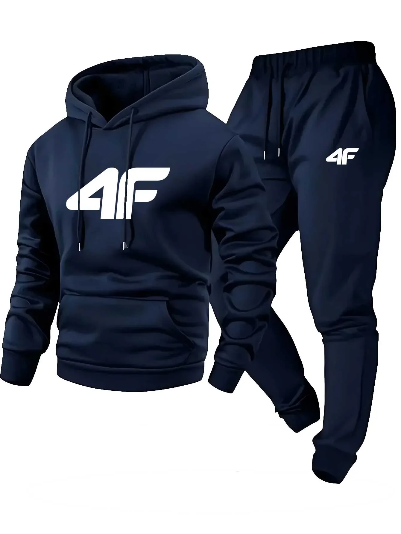 Sudadera con capucha de manga raglán deportiva informal para hombre, conjunto de dos piezas, sudadera con estampado 4F, conjunto informal versátil con capucha de moda