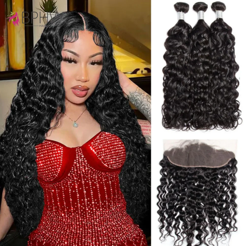 

Water Wave 100% Human Hair 3 Bundles With 13x4 Lace Frontal With Bundles 4x4 Lace Closure With Human Hair 3 Bundles BPHW Hair