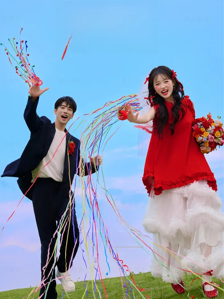 

Ультра-милый свадебный костюм для выступлений на сцене, для фотосессии молодоженов, в стиле Тан, традиционный китайский, для создания образа «Маленькая радость»