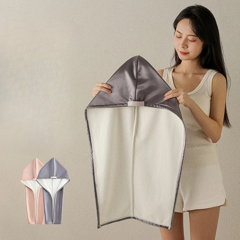 Soft Satin and Coral Fleece Dual-Layer Thickened Hair-Drying Cap A-Grade New Model, Quick-Dry Absorbent Towel for Hair Wrapping